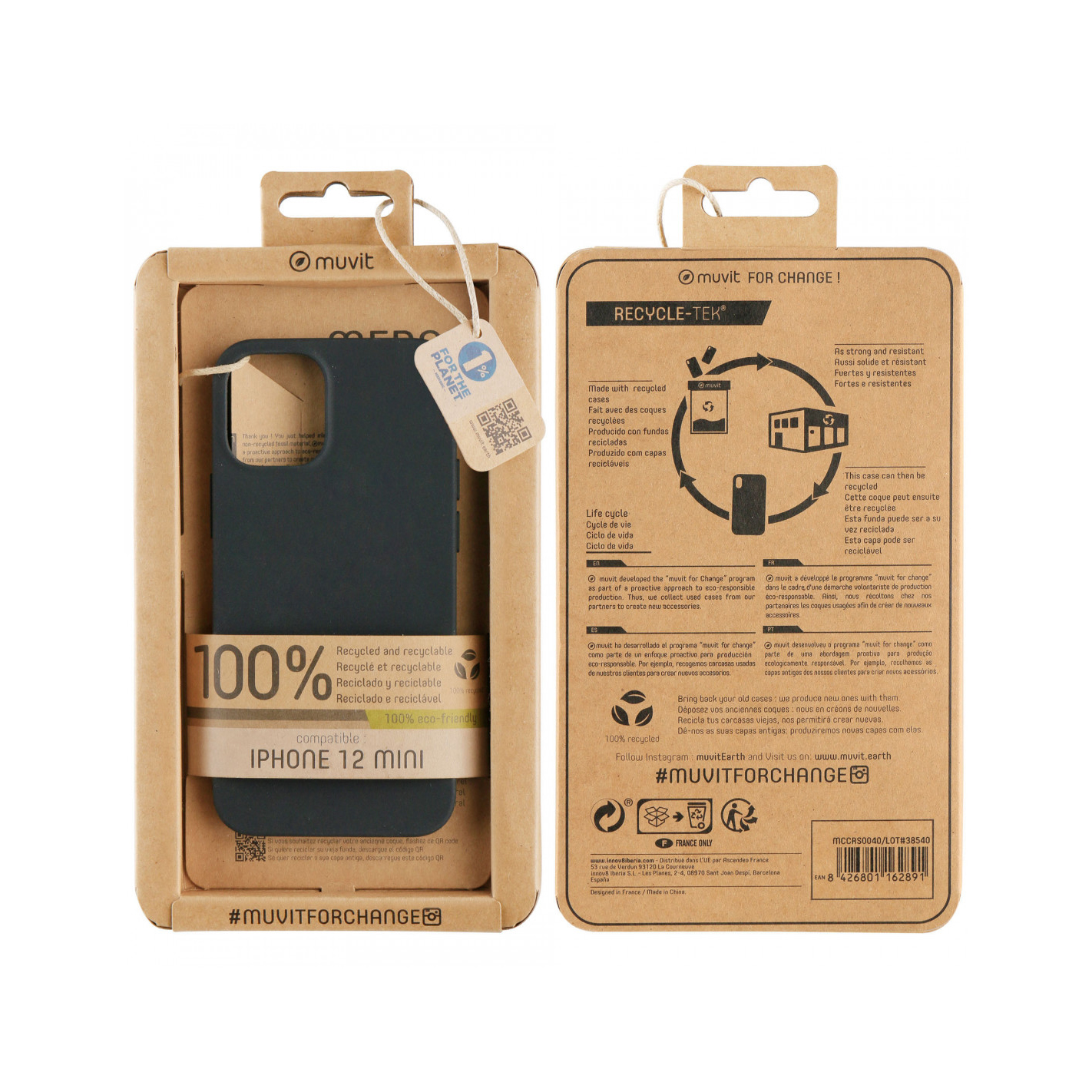 Carcasa Muvit for change para Apple iPhone 12/12 Pro recycletek negra - Imagen 2