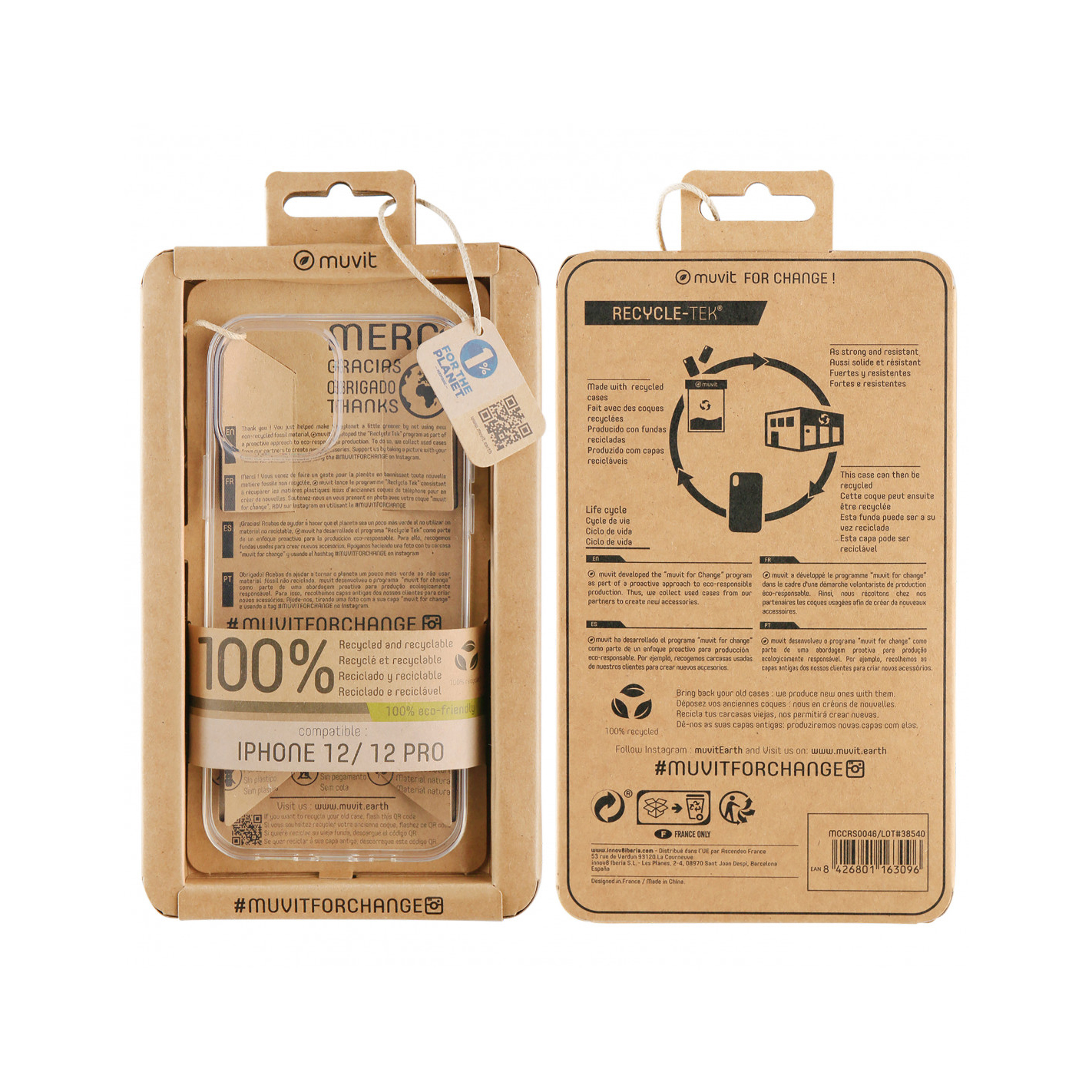 Carcasa Muvit for change para Apple iPhone 12/12 Pro recycletek transparente - Imagen 2