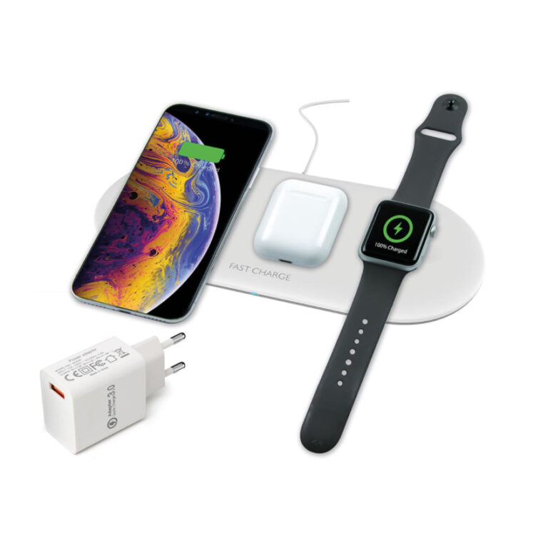 Cargador inalámbrico Ksik Station 3 en 1 (Smartphone, Airpods, Watch) Blanco