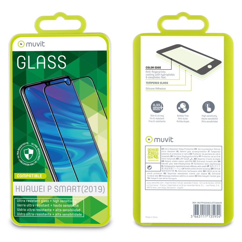 Protector de pantalla Muvit para Huawei P Smart 2019 vidrio templado plano - Imagen 2