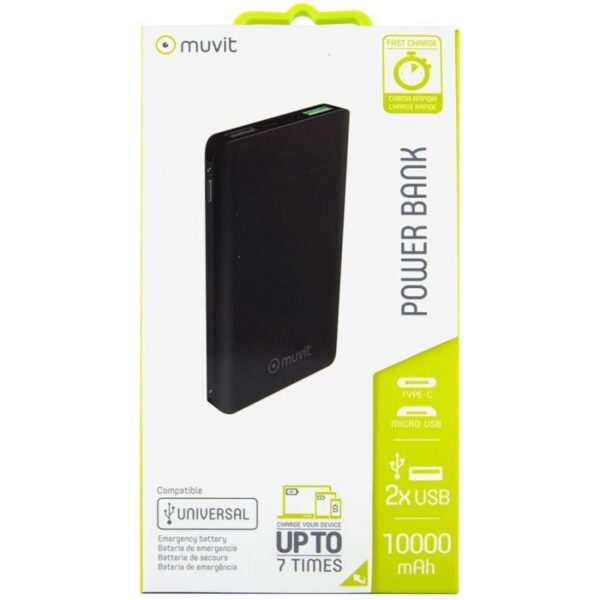 Power Bank Muvit 10000 mAh 2 USB 3A+2,1A QC 3,0+2 input micro usb+tipo C Usada - Imagen 3