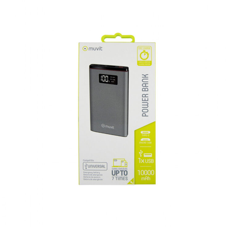 Power Bank Muvit 10000mAh USB 2A+Type C PD 3A 18W+2 inputs Micro USB+Tipo C