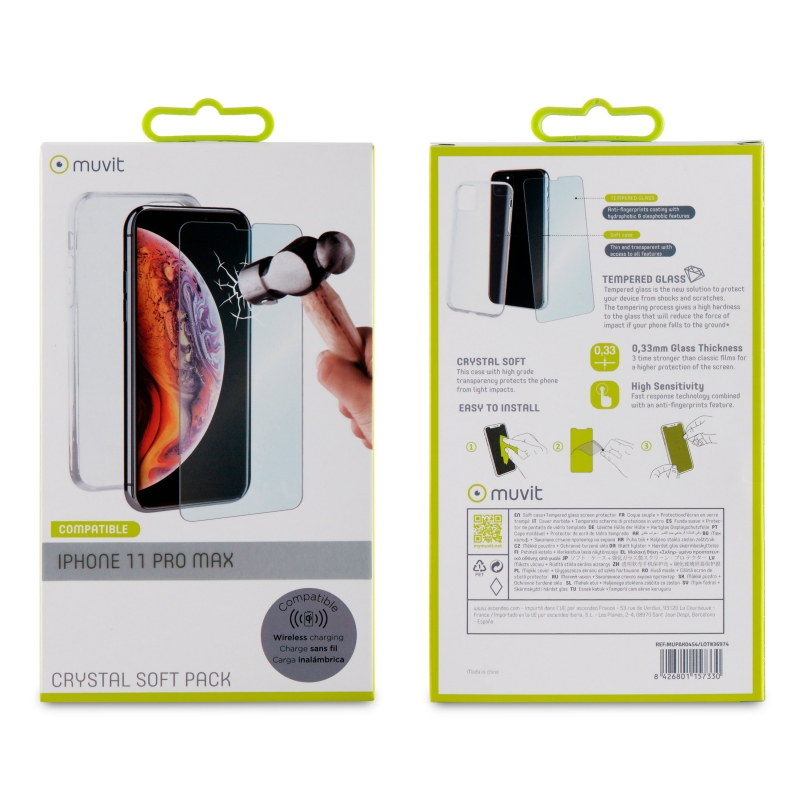 Pack Muvit Apple iPhone 11 Pro Max funda Cristal Soft transparente + protector. - Imagen 4