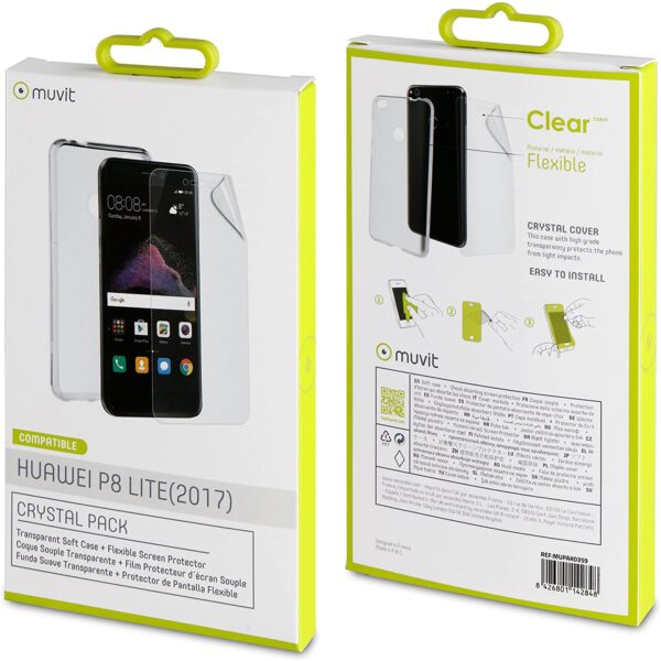 Pack Muvit Cristal Huawei P8 Lite 2017 transparente+Protector pantalla flexible - Imagen 2
