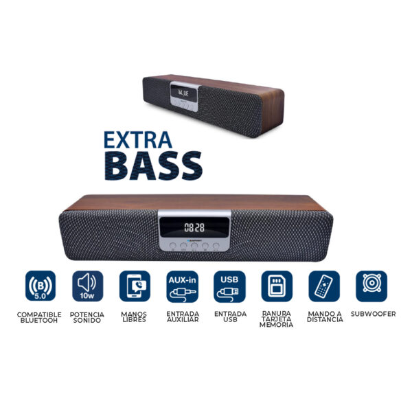 Despertador Barra De Sonido Blaupunkt Bluetooth en madera - Imagen 4