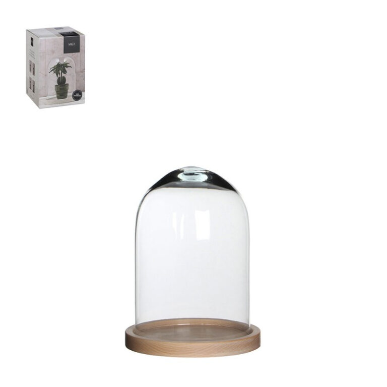 Campana cristal Hella con placa de fondo de madera medidas en 17x23cm