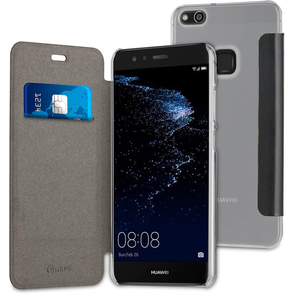 Funda Muvit Folio con Parte Trasera Transparente para Huawei P10 Lite negro. - Imagen 2