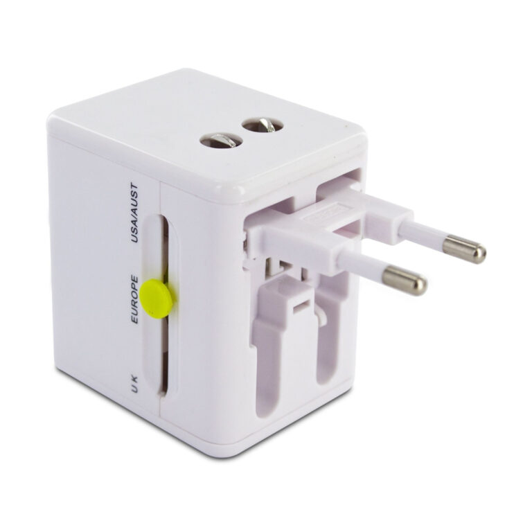 Adaptador viaje universal Muvit 2 USB 2.1A Blanco.
