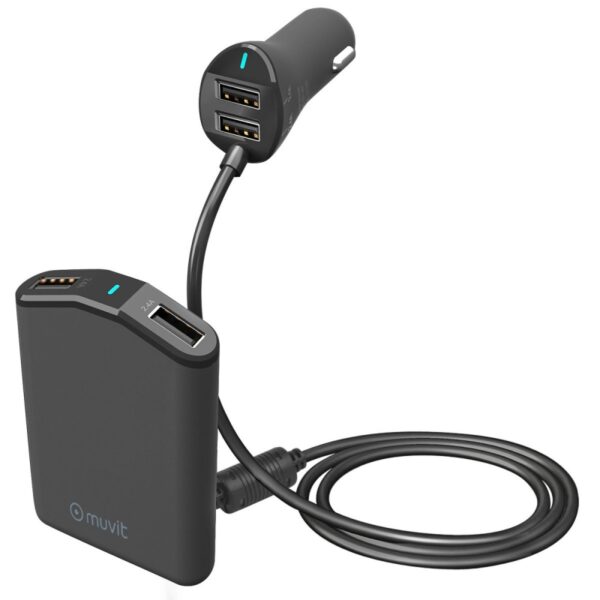 Cargador de Coche Muvit 2 USB 2.4A x 2 con extensión 2 USB 2.4A x 2 (NUEVO)