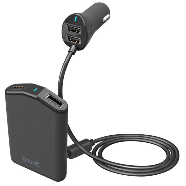 Cargador de Coche Muvit 2 USB 2.4A x 2 con extensión 2 USB 2.4A x 2 (NUEVO)