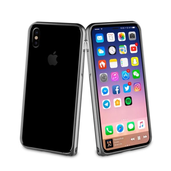Funda Muvit Bumper Apple iPhone Xs/X aluminio + nanofilm trasero gris. - Imagen 2
