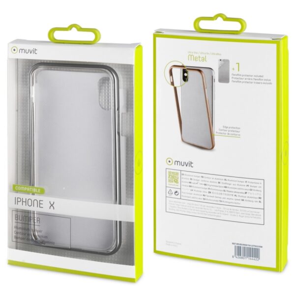 Funda Muvit Bumper Apple iPhone Xs/X aluminio + nanofilm trasero gris. - Imagen 3