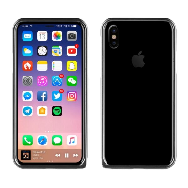 Funda Muvit Bumper Apple iPhone Xs/X aluminio + nanofilm trasero gris.