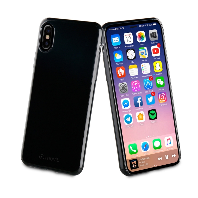 Funda Muvit Cristal Soft Apple iPhone Xs/X ultra fina negra. - Imagen 2