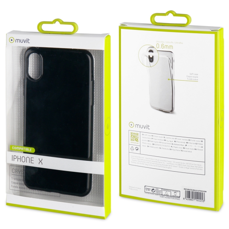 Funda Muvit Cristal Soft Apple iPhone Xs/X ultra fina negra. - Imagen 3