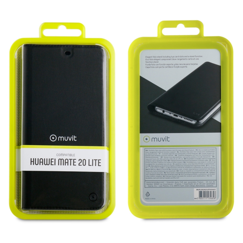 Funda Muvit Folio para Huawei Mate 20 Lite función soporte + tarjetero negro - Imagen 3