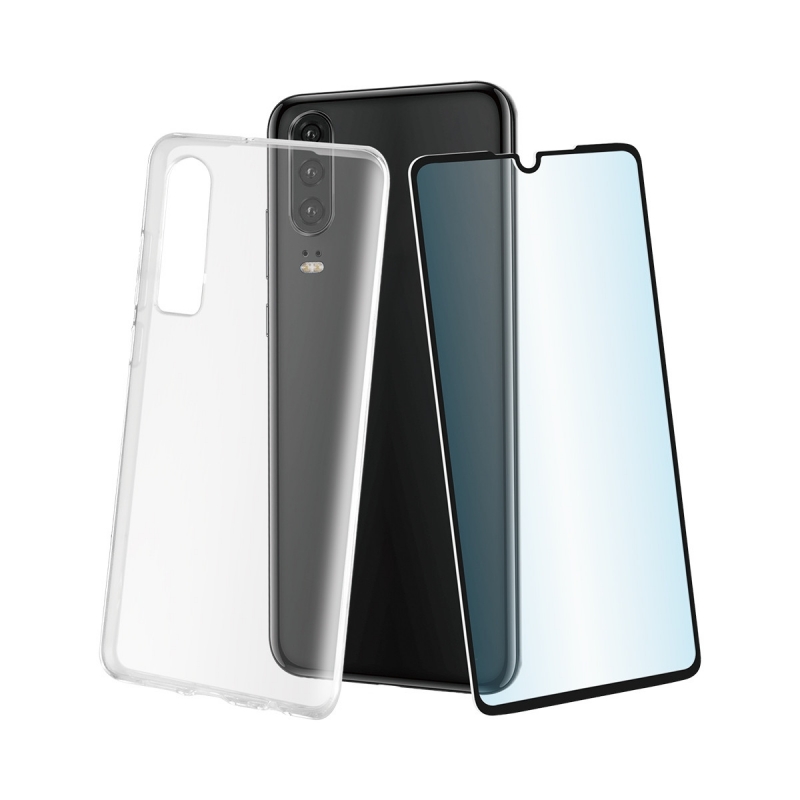 Pack Muvit Huawei P30 funda Cristal Soft transparente+protector pantalla vidrio
