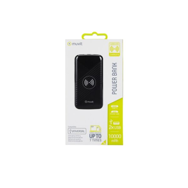 Power Bank Muvit 10000mAh 2USB 2,1A Output+2 input+Wireless Qi 5W negra. - Imagen 2