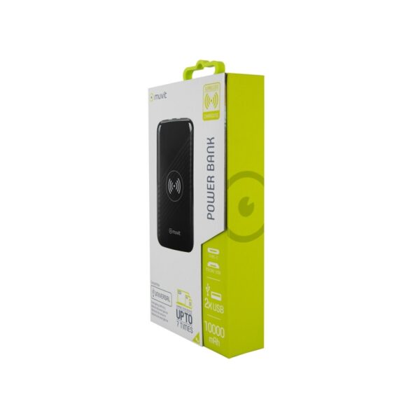 Power Bank Muvit 10000mAh 2USB 2,1A Output+2 input+Wireless Qi 5W negra. - Imagen 3