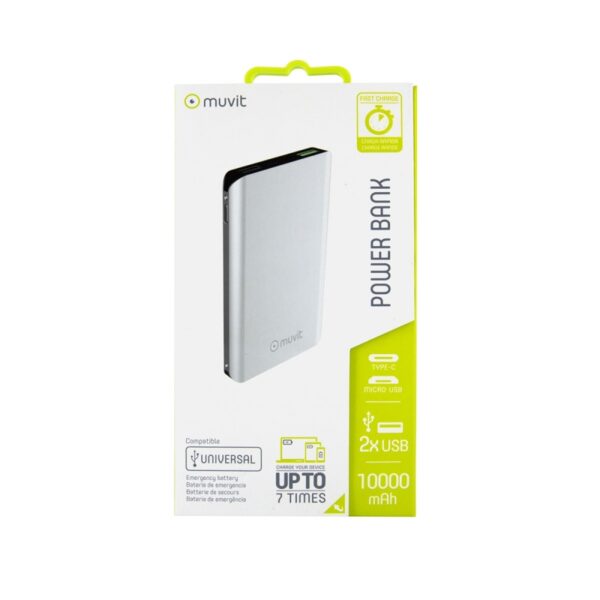 Power Bank Muvit 10000 mAh 2 USB 3A+2,1A QC 3,0+2 input(micro usb+tipo C) plata - Imagen 5