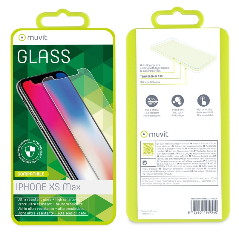 Protector de Pantalla Muvit Apple iPhone 11 Pro Max/XS Max vidrio templado plano - Imagen 2