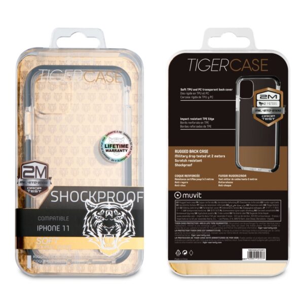 Funda Muvit Tiger Soft Apple iPhone 11 shockproof 2m transparente + borde negro - Imagen 3