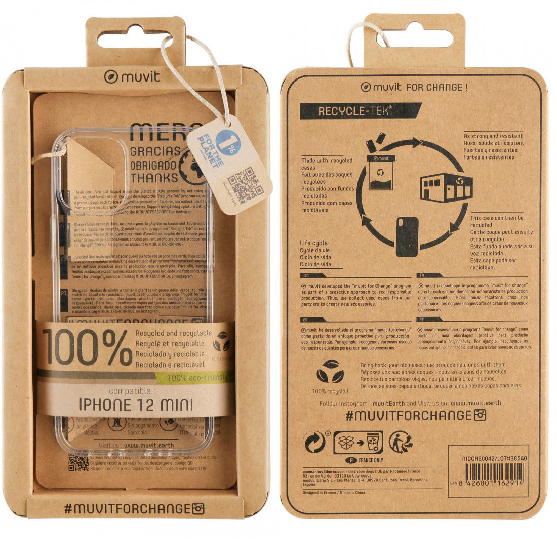 Funda Muvit for change para Apple iPhone 12 Mini recycletek transparente - Imagen 2