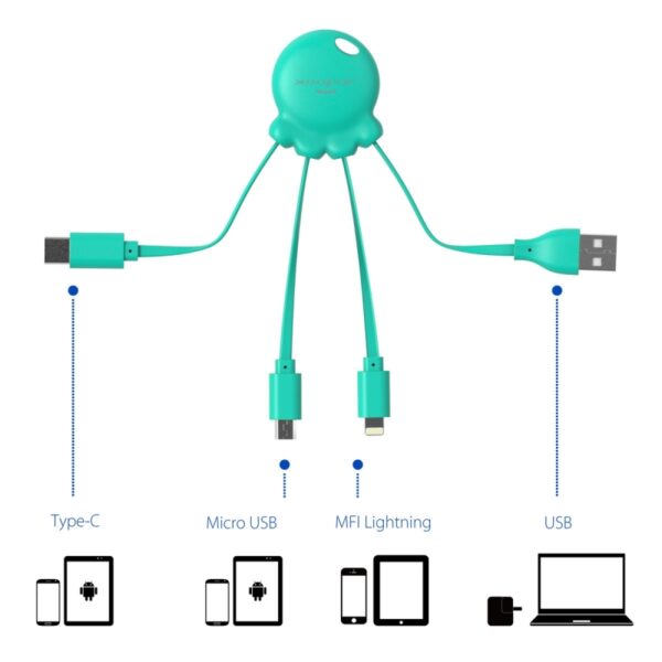 Adaptador USB multiconector Xoopar Octopus orificio para llavero verde - Imagen 2