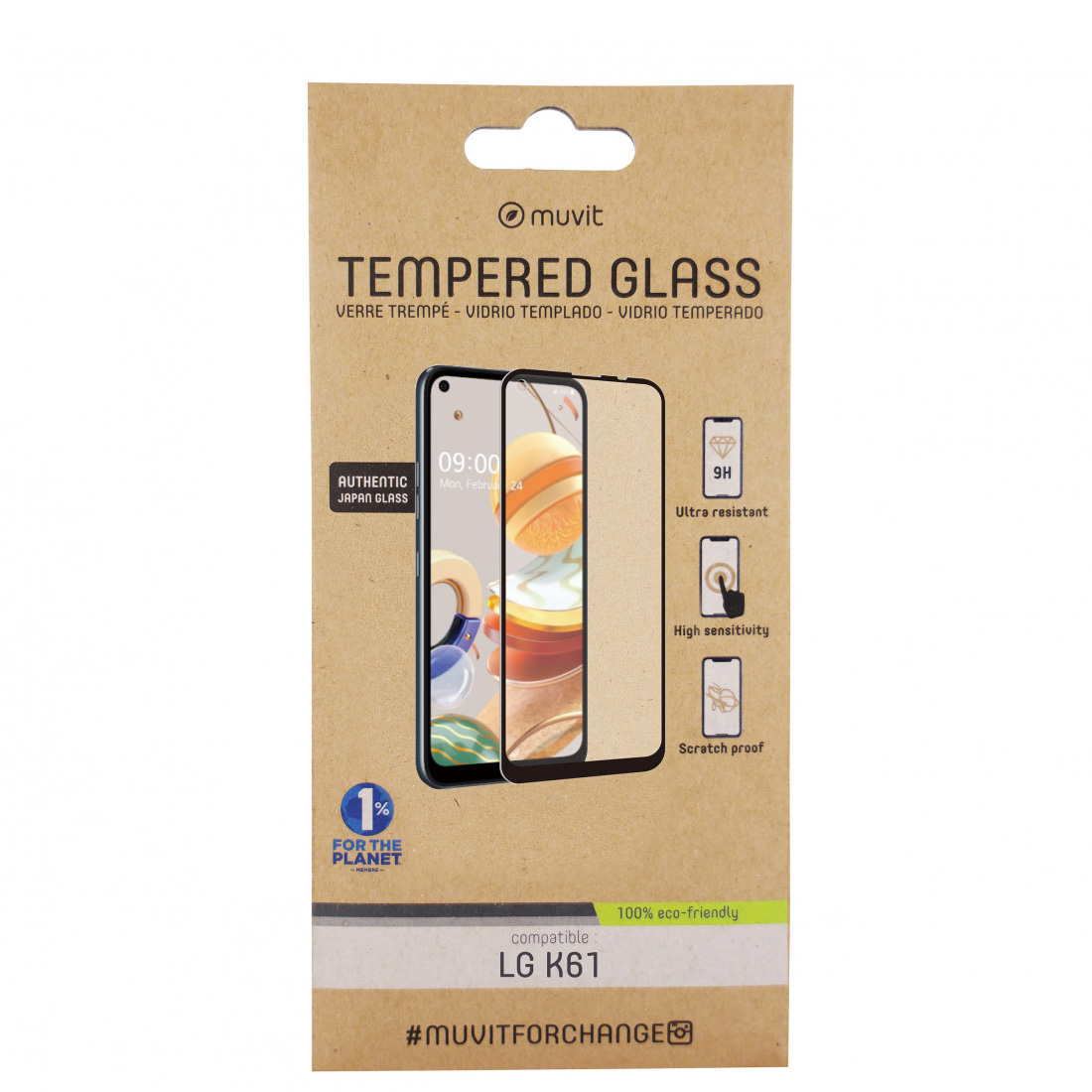 Protector de pantalla Muvit for Change LG K61 vidrio templado plano marco negro - Imagen 2