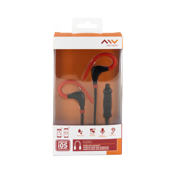 Auriculares Myway estéreo wireless sport rojo. - Imagen 2