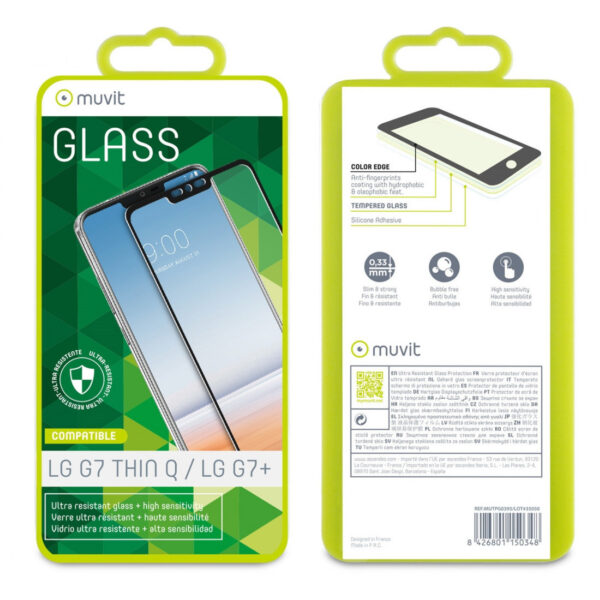 Protector de pantalla Muvit para LG G7 Thin Q vidrio templado plano marco negro - Imagen 2