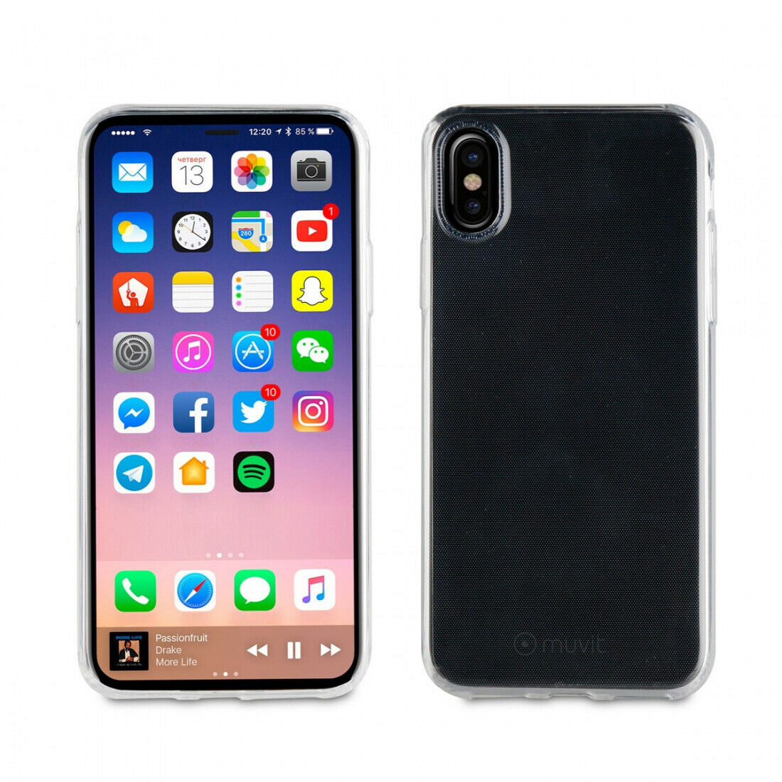 Pack Muvit para Apple iPhone Xs/X funda Cristal Soft transparente + protector.