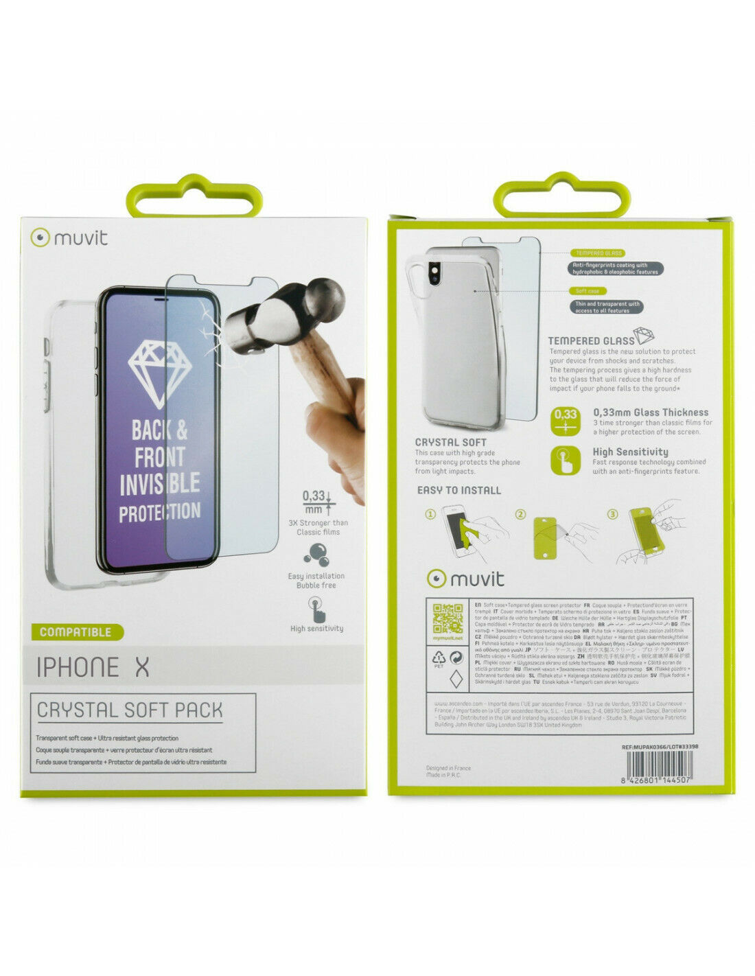 Pack Muvit para Apple iPhone Xs/X funda Cristal Soft transparente + protector. - Imagen 3