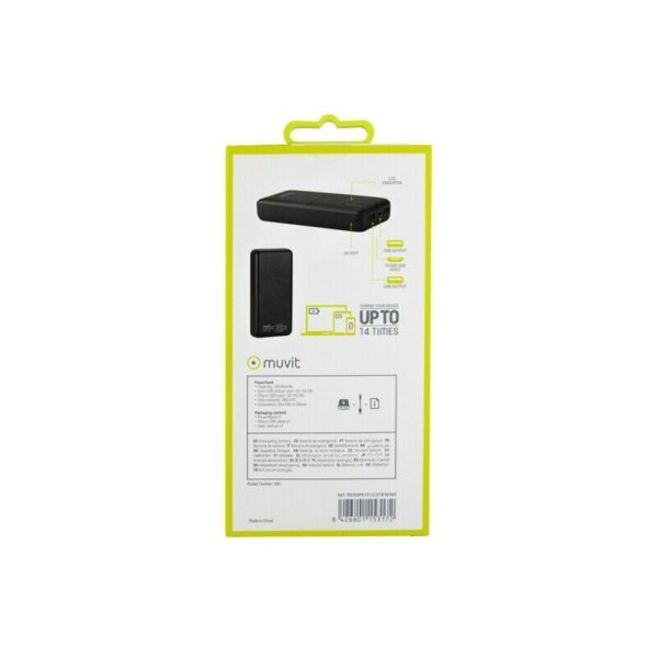 Power Bank Muvit 20000 mAh USB 2 puertos 2A (max) negro Usada - Imagen 4