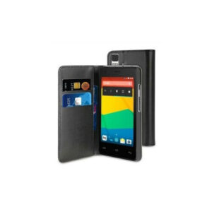 Funda Muvit Wallet Folio con función soporte negra para BQ Aquaris E4