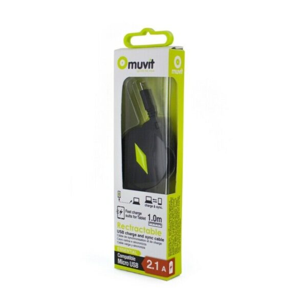 Cable Muvit USB-MicroUSB 2.1A retráctil hasta 1m negro - Imagen 4