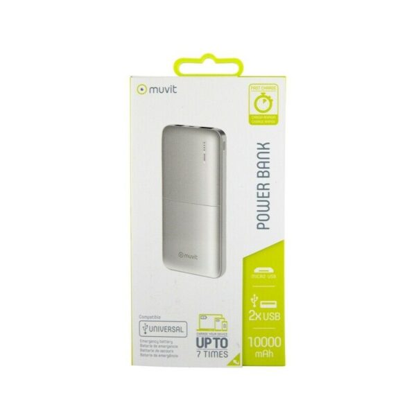 Power Bank Muvit 10000 mAh USB 2 puertos 2A (max) blanca Usada - Imagen 4