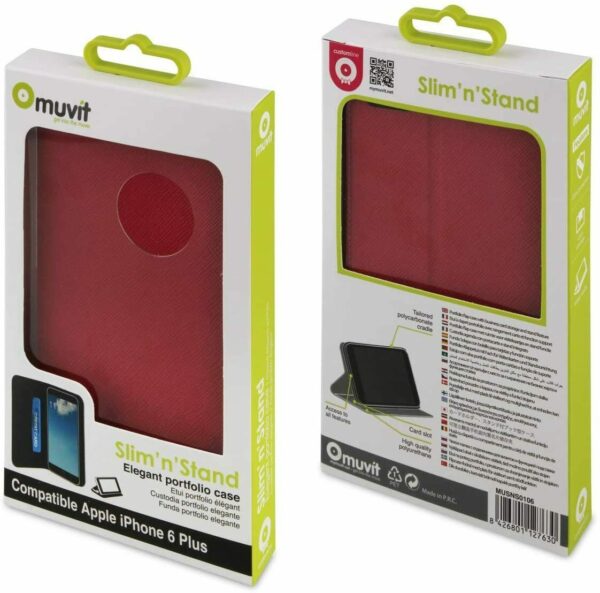 Funda Muvit Slim Folio para Apple iPhone 6S Plus/6 Plus rosa/negra. - Imagen 3