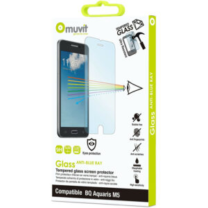 Protector de pantalla Muvit para BQ Aquaris M5 vidrio templado anti Blu-ray.