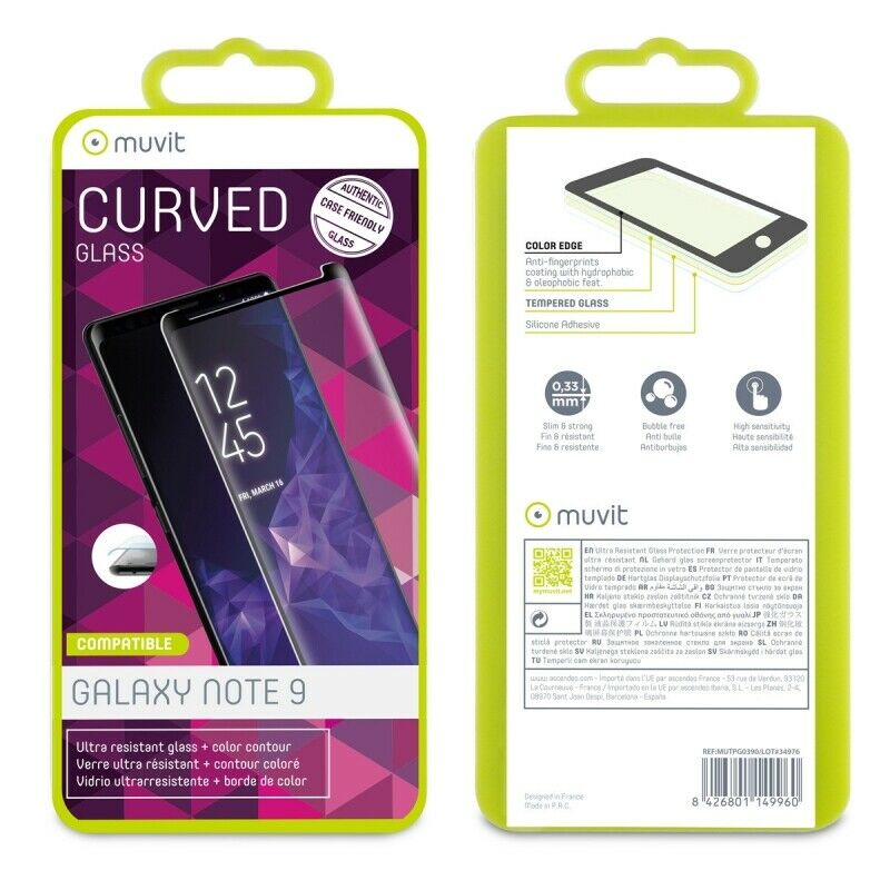 Protector de pantalla Muvit para Samsung Galaxy Note 9 vidrio templado curvo case friendly marco negro - Imagen 2