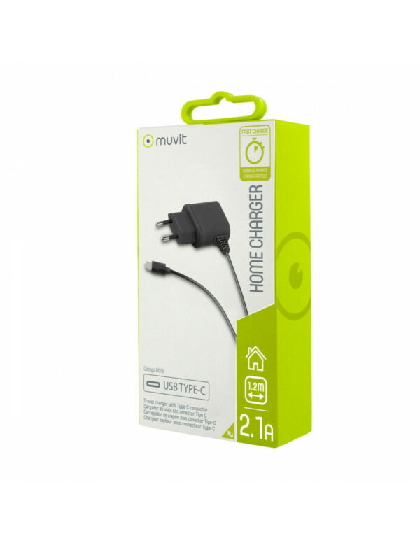 Muvit transformador Tipo C 2.1A cable 1.2m negro. - Imagen 3