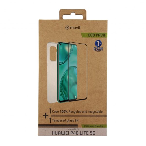 Pack Muvit for change Huawei P40 Lite funda Cristal Soft transparente+protector - Imagen 2