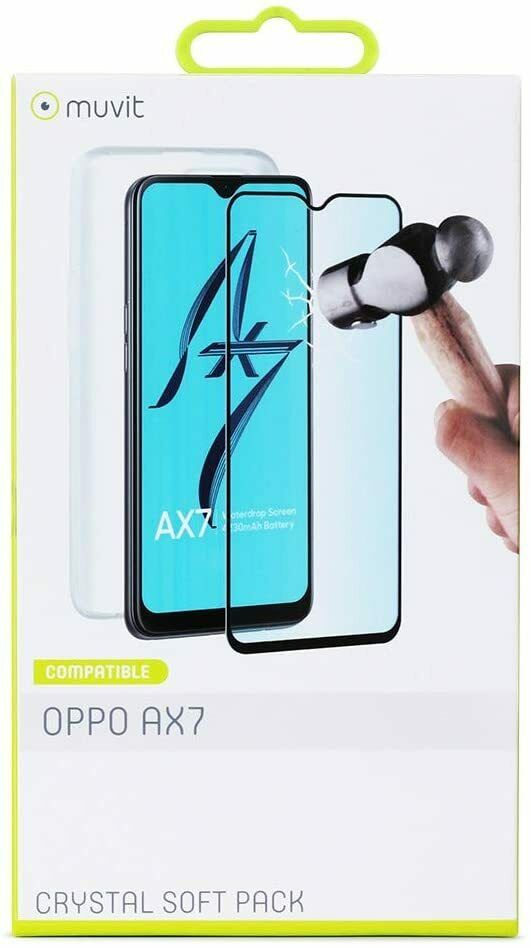 Pack Muvit OPPO AX7 Cristal Soft transparente+protector vidrio templado. - Imagen 4