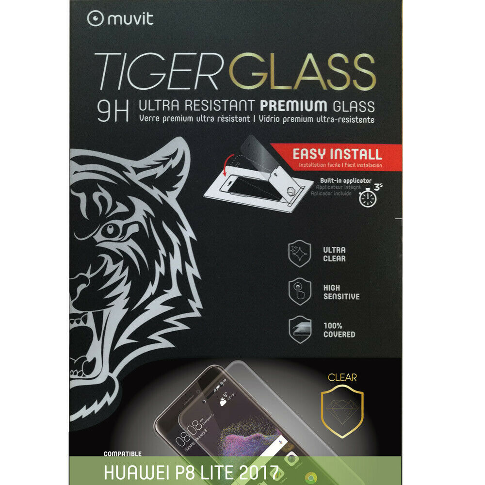 Tiger Glass Muvit para Huawei P8 Lite 2017 vidrio templado curvo con aplicador.