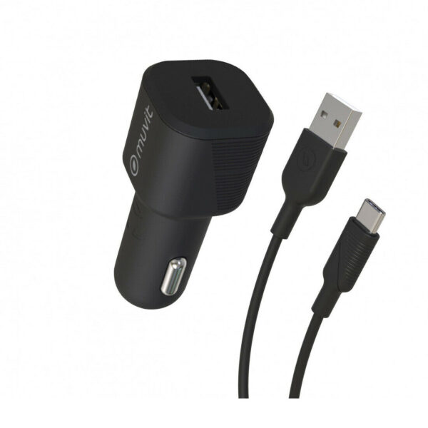 Pack Muvit for Change Cargador coche USB 12W + Cable Tipo C 3A 1,2m negro