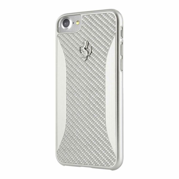 Funda rigida original Ferrari GT Carbon para Apple iPhone 7/8 Plata (NUEVA).
