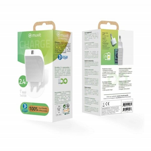 Muvit for change Transformador USB 2.4A 12W blanco - Imagen 4