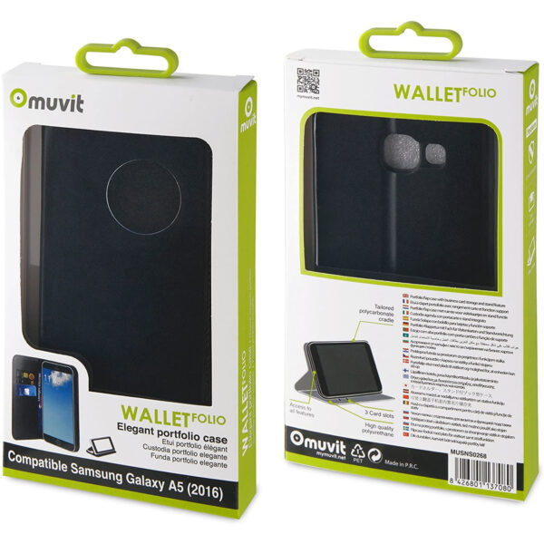 Funda Muvit Wallet Folio con función soporte negra para Samsung Galaxy A5 (2016) - Imagen 3