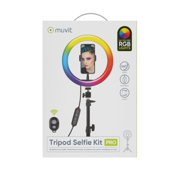 Soporte trípode Muvit 1,6M con anillo de luz 10'' 26 colores Usado - Imagen 3