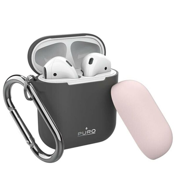 Estuche Puro funda silicona Air pods/Air pods 2 gris oscuro  con mosquetón